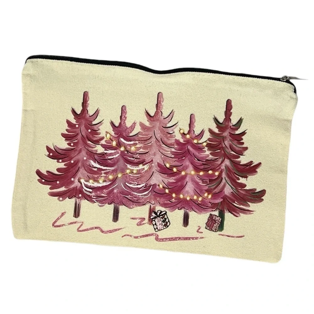 Pink Christmas Tree Makeup Travel Cosmetic Bag